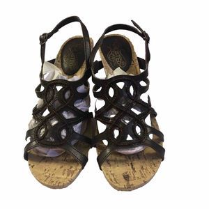 Unlisted Sandals Strappy Caged Womens 7.5 M Wedge Brown Vegan NWT